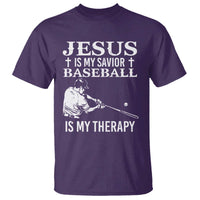 Jesus Is My Savior Baseball Is My Therapy T Shirt Funny Christian Sports Lover Player - Wonder Print Shop