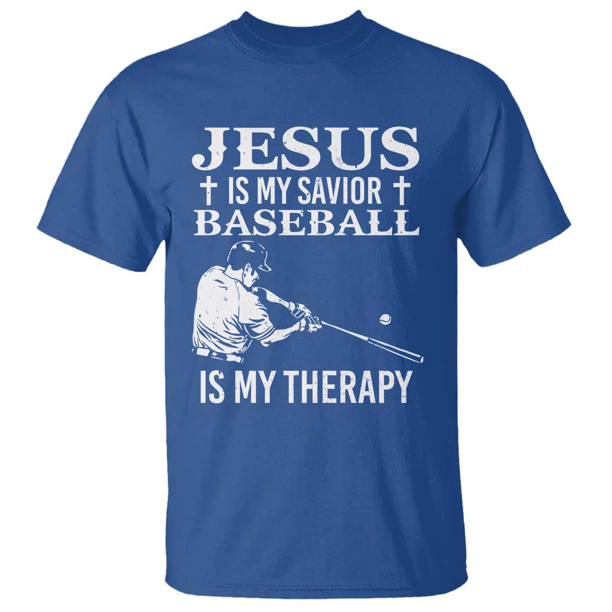 Jesus Is My Savior Baseball Is My Therapy T Shirt Funny Christian Sports Lover Player - Wonder Print Shop