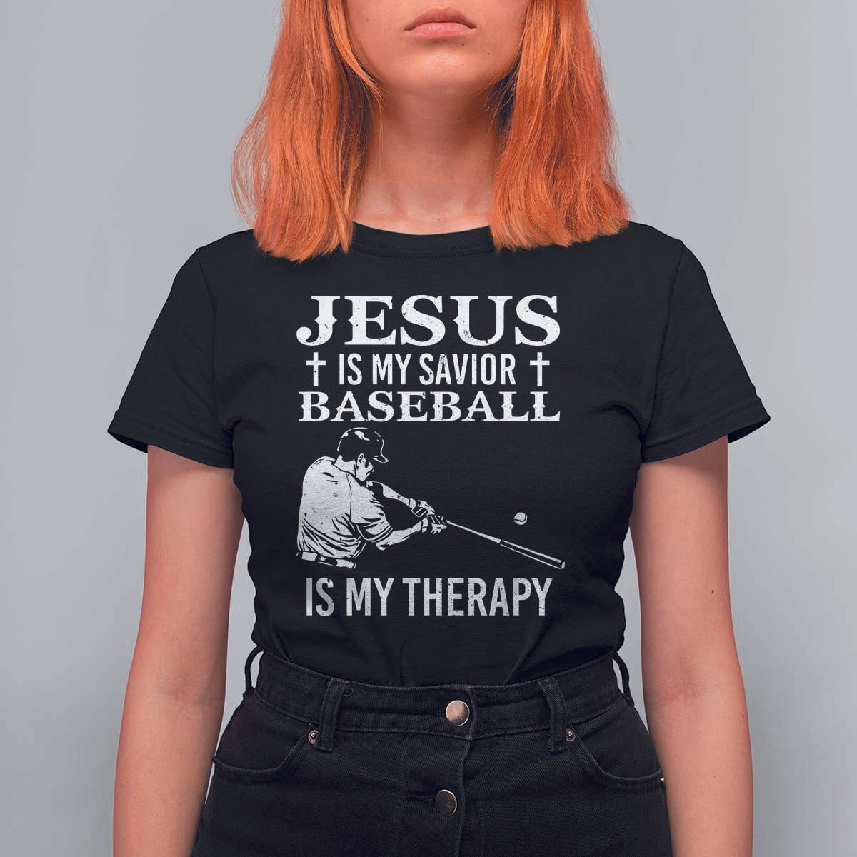 Jesus Is My Savior Baseball Is My Therapy T Shirt For Women Funny Christian Sports Lover Player - Wonder Print Shop