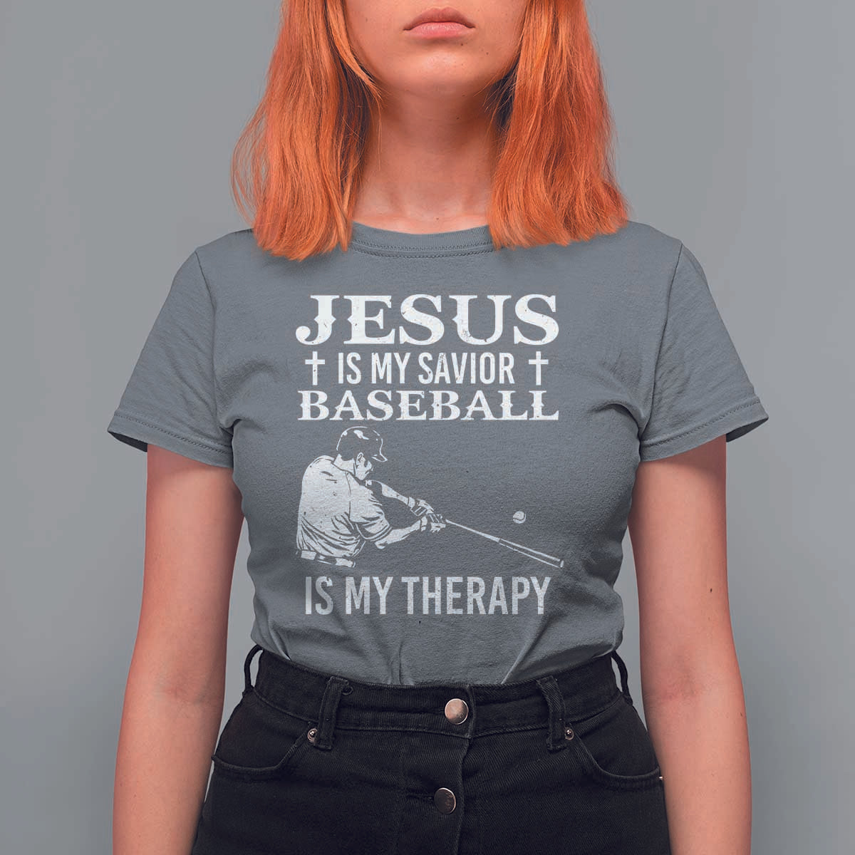 Jesus Is My Savior Baseball Is My Therapy T Shirt For Women Funny Christian Sports Lover Player - Wonder Print Shop