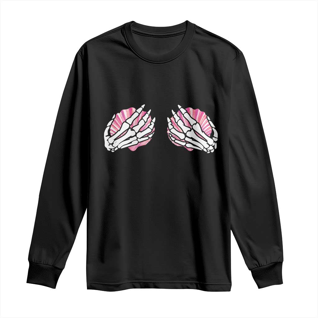 Funny Skeleton Hands Seashell Bikini Halloween Beach Long Sleeve Shirt - Wonder Print Shop