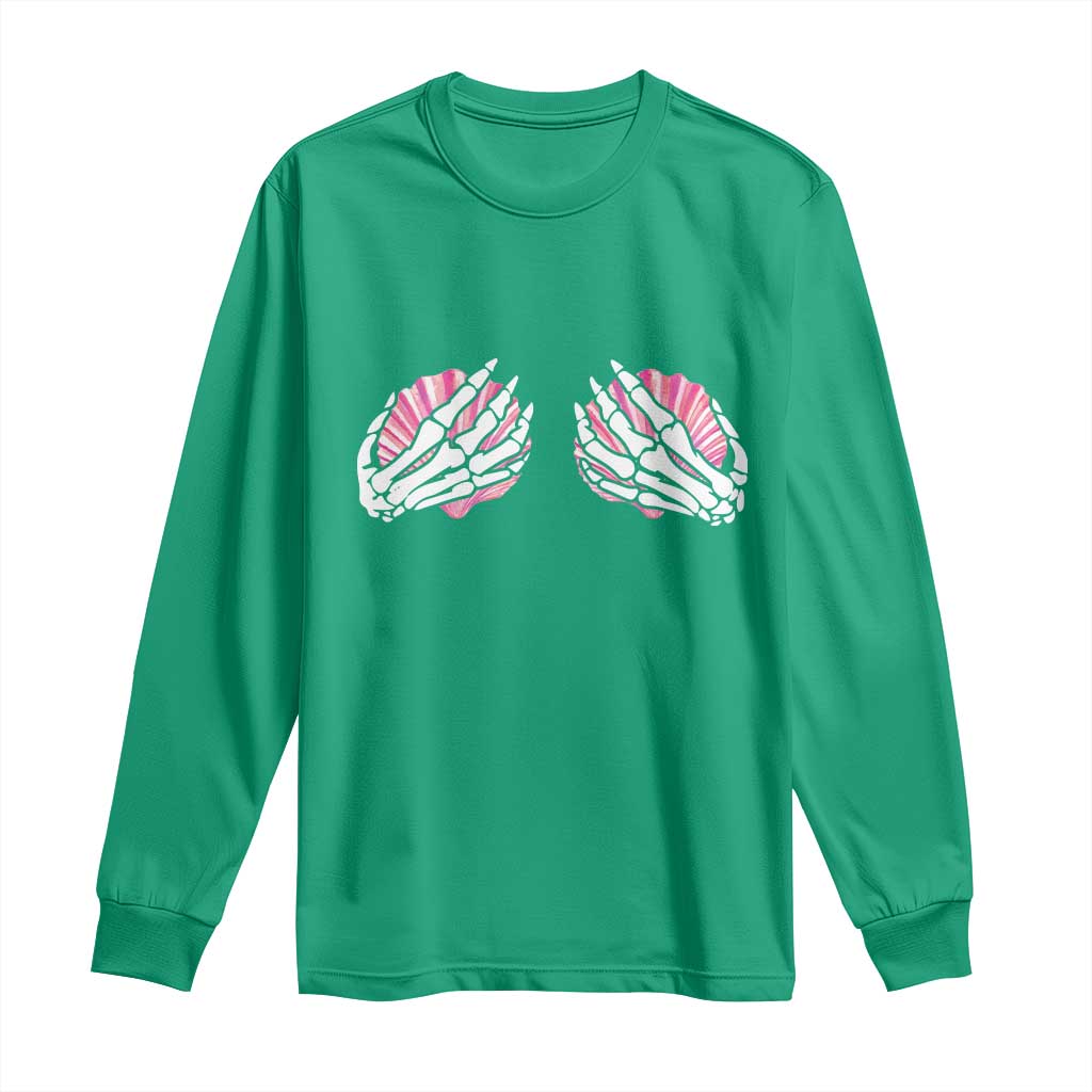 Funny Skeleton Hands Seashell Bikini Halloween Beach Long Sleeve Shirt - Wonder Print Shop