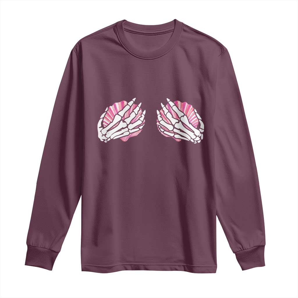 Funny Skeleton Hands Seashell Bikini Halloween Beach Long Sleeve Shirt - Wonder Print Shop