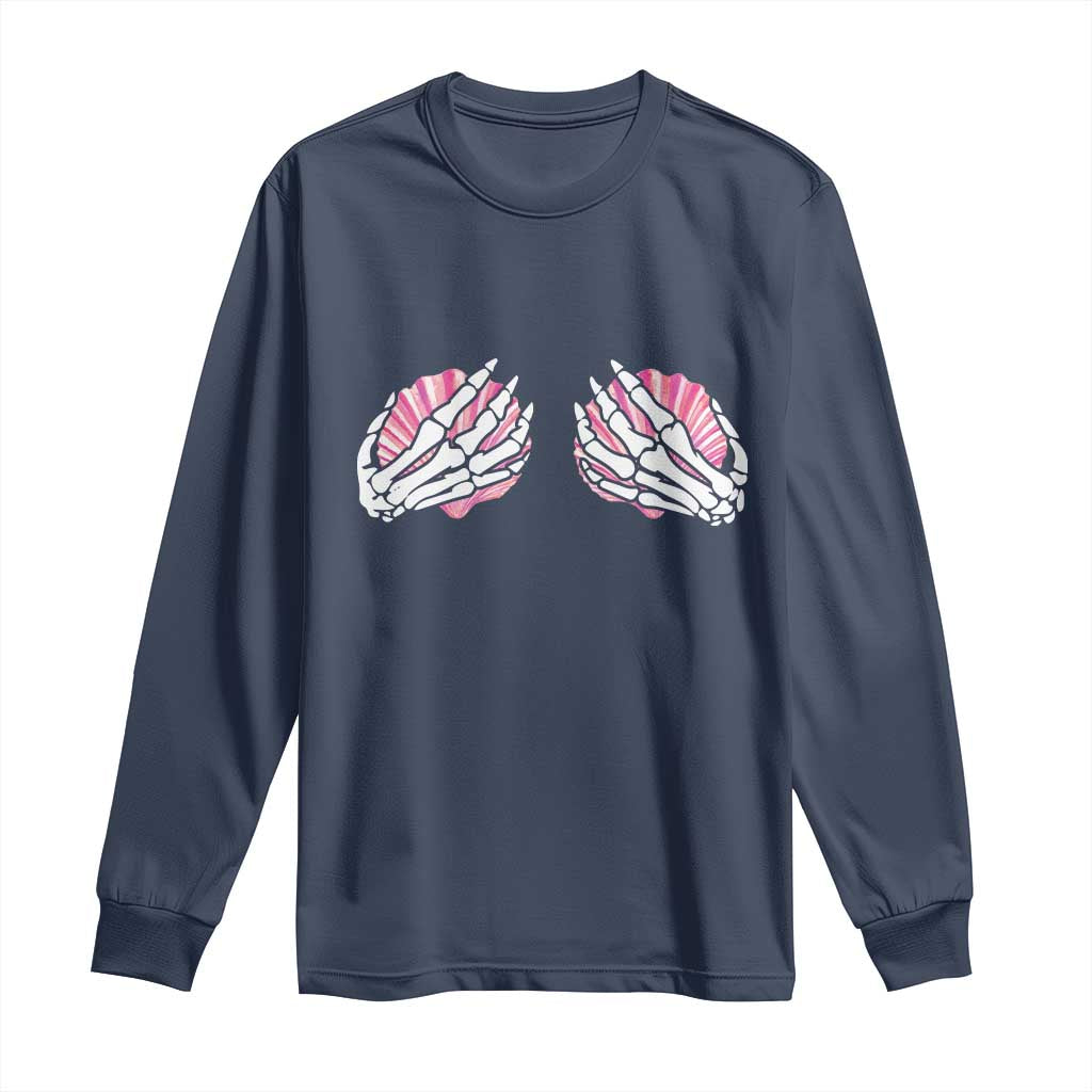 Funny Skeleton Hands Seashell Bikini Halloween Beach Long Sleeve Shirt - Wonder Print Shop