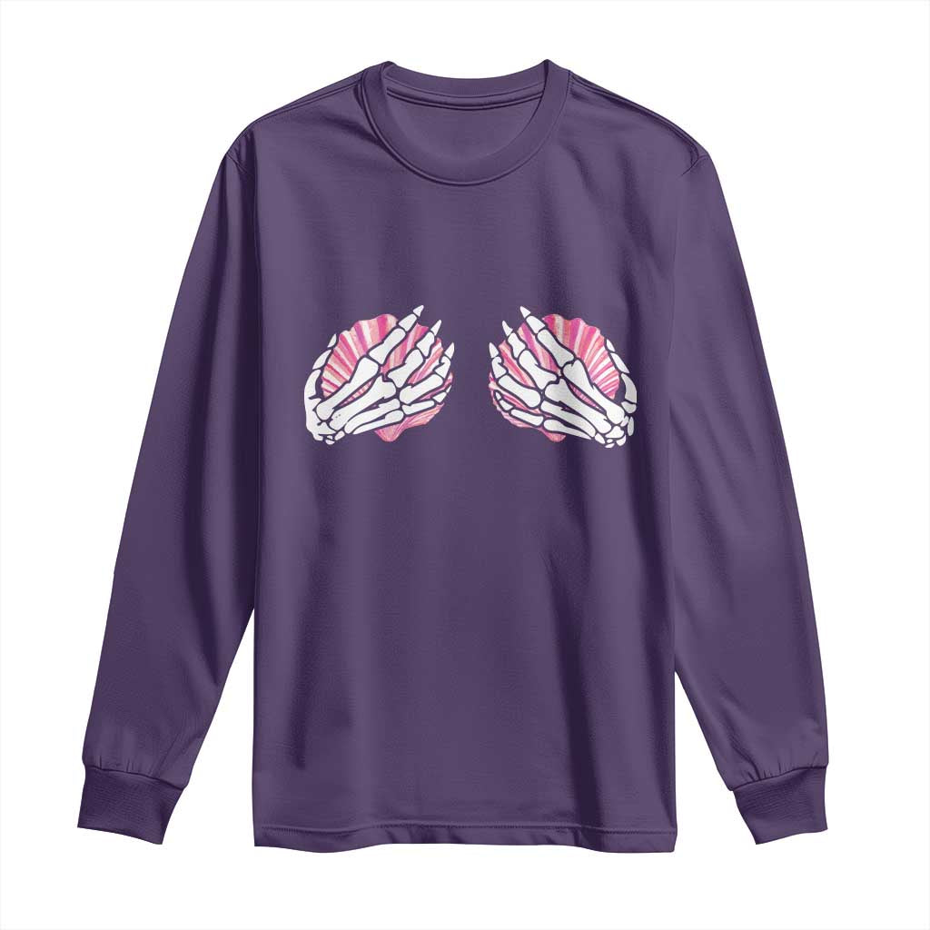 Funny Skeleton Hands Seashell Bikini Halloween Beach Long Sleeve Shirt - Wonder Print Shop
