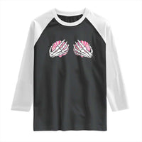 Funny Skeleton Hands Seashell Bikini Halloween Beach Raglan Shirt - Wonder Print Shop