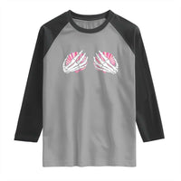 Funny Skeleton Hands Seashell Bikini Halloween Beach Raglan Shirt - Wonder Print Shop