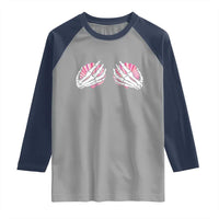 Funny Skeleton Hands Seashell Bikini Halloween Beach Raglan Shirt - Wonder Print Shop