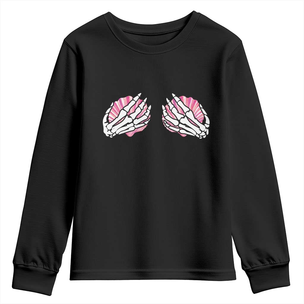 Funny Skeleton Hands Seashell Bikini Halloween Beach Youth Sweatshirt - Wonder Print Shop