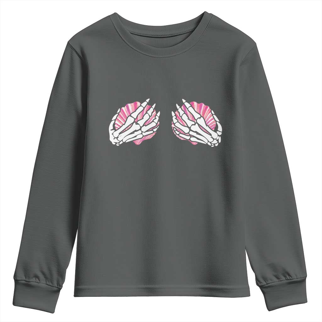 Funny Skeleton Hands Seashell Bikini Halloween Beach Youth Sweatshirt - Wonder Print Shop