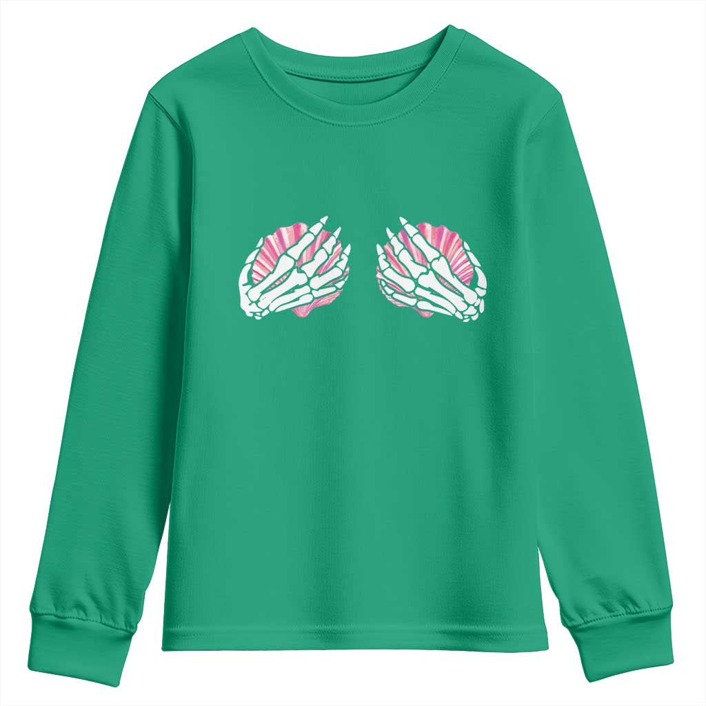 Funny Skeleton Hands Seashell Bikini Halloween Beach Youth Sweatshirt - Wonder Print Shop