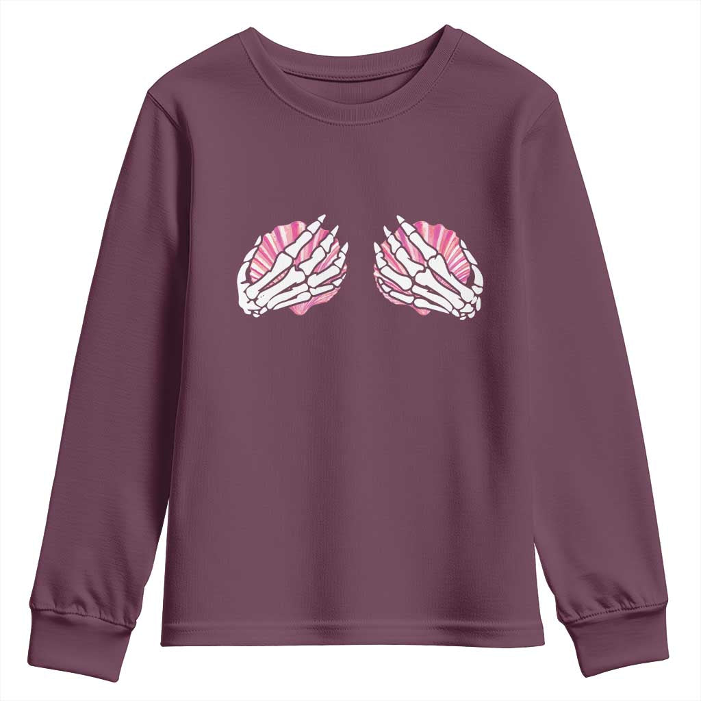 Funny Skeleton Hands Seashell Bikini Halloween Beach Youth Sweatshirt - Wonder Print Shop