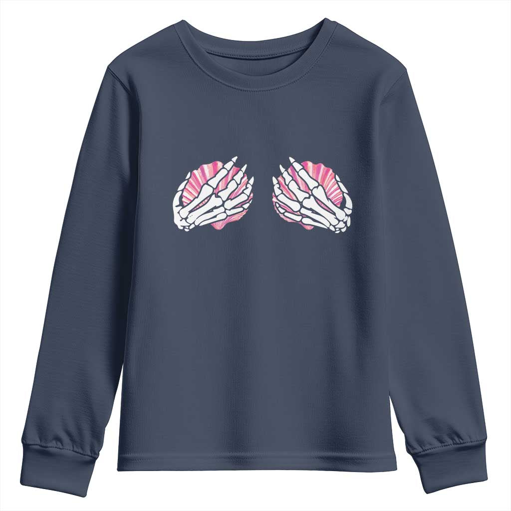 Funny Skeleton Hands Seashell Bikini Halloween Beach Youth Sweatshirt - Wonder Print Shop
