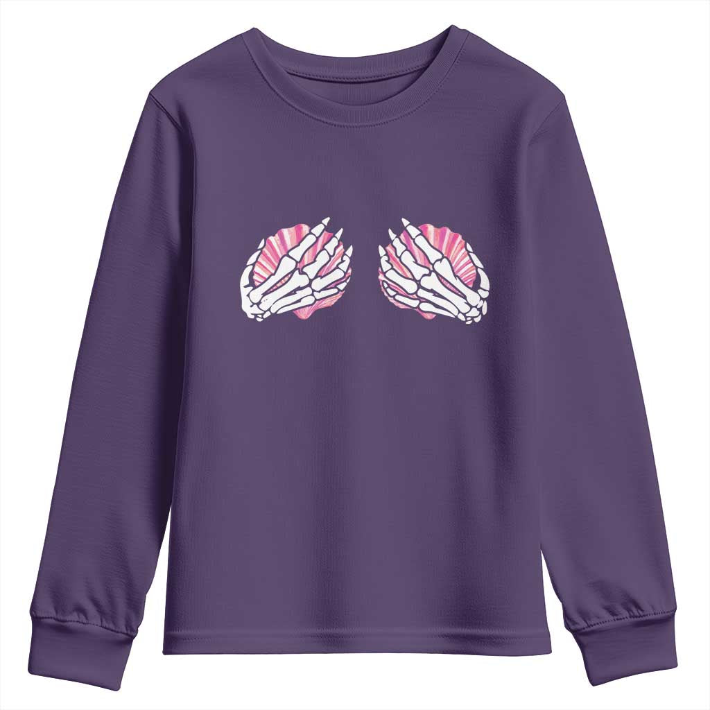 Funny Skeleton Hands Seashell Bikini Halloween Beach Youth Sweatshirt - Wonder Print Shop