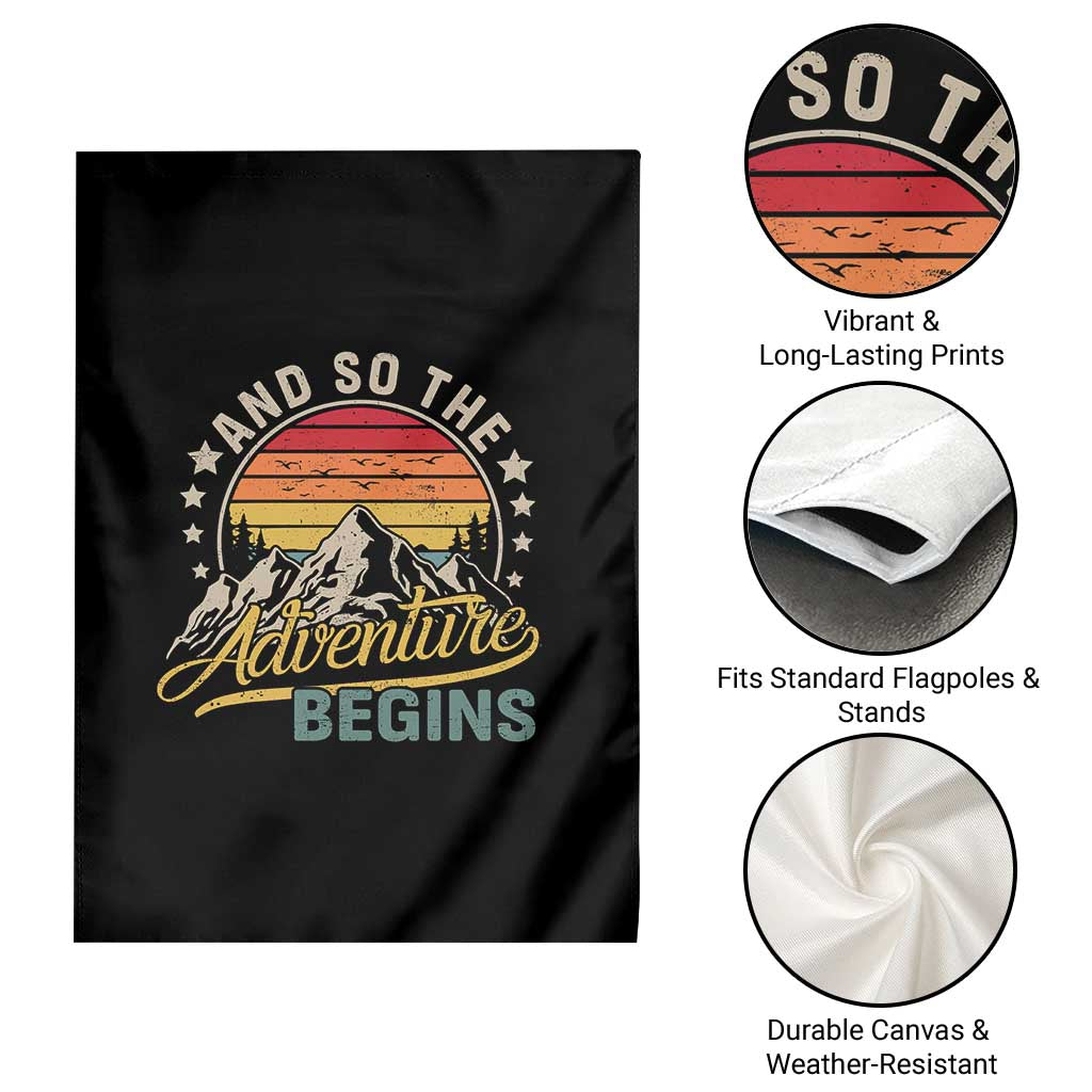 Funny And So The Adventure Begins Garden Flag Camping Hiking Lover - Wonder Print Shop