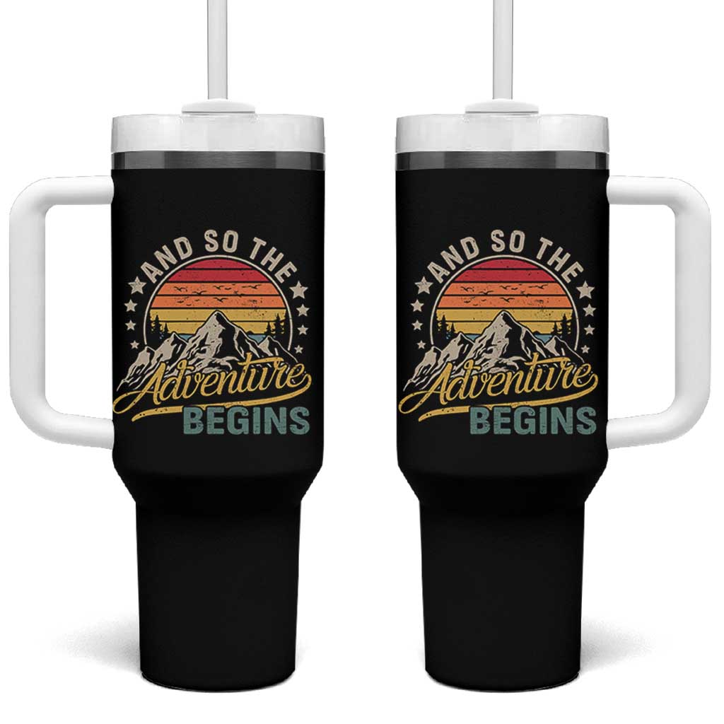 And So The Adventure Begins Tumbler With Handle Camping Hiking Lover - Wonder Print Shop
