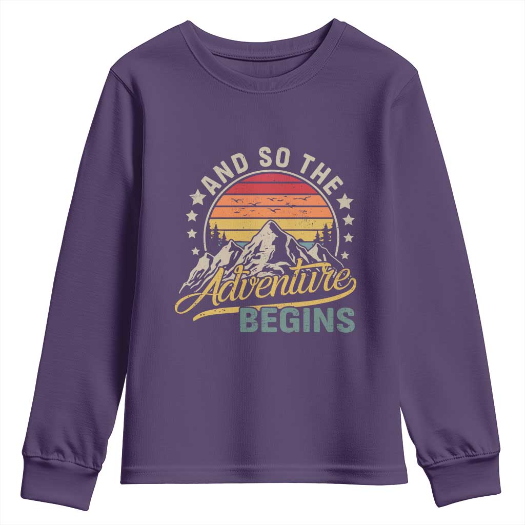 And So The Adventure Begins Youth Sweatshirt Camping Hiking Lover - Wonder Print Shop