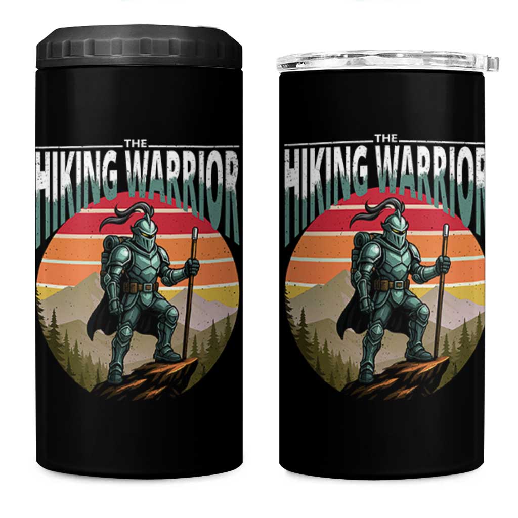 Funny Mountain Hikers 4 in 1 Can Cooler Tumbler The Hiking Warrior Retro Forest Sunset - Wonder Print Shop