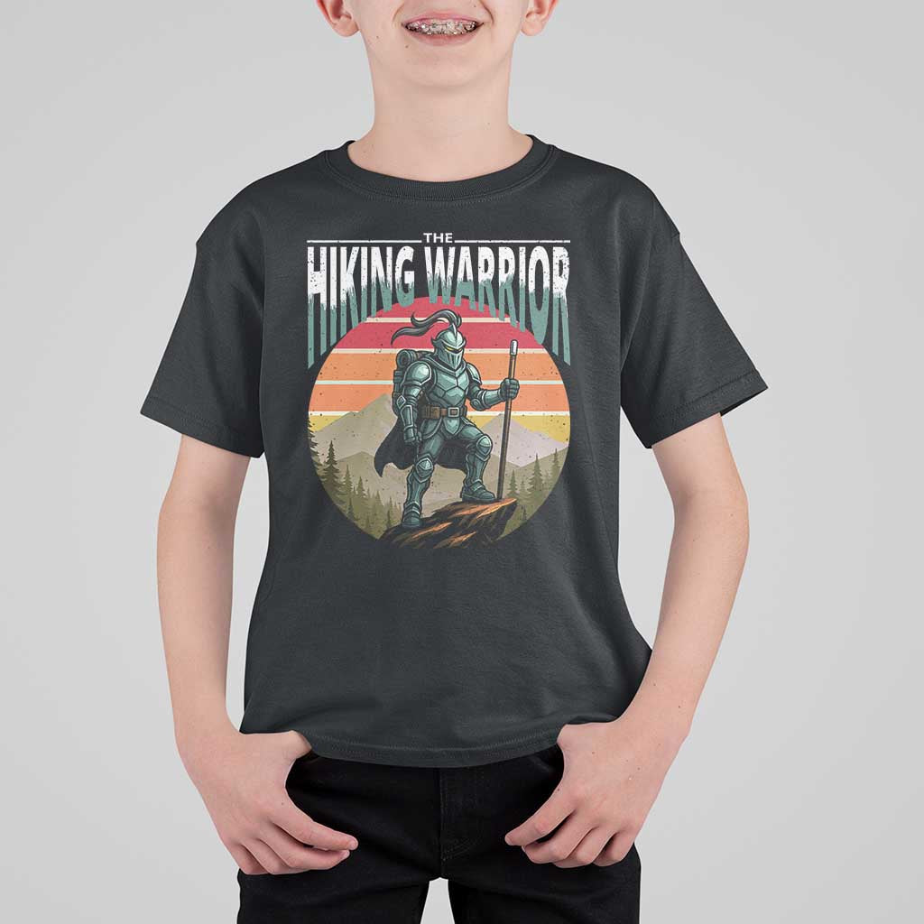Funny Mountain Hikers T Shirt For Kid The Hiking Warrior Retro Forest Sunset - Wonder Print Shop