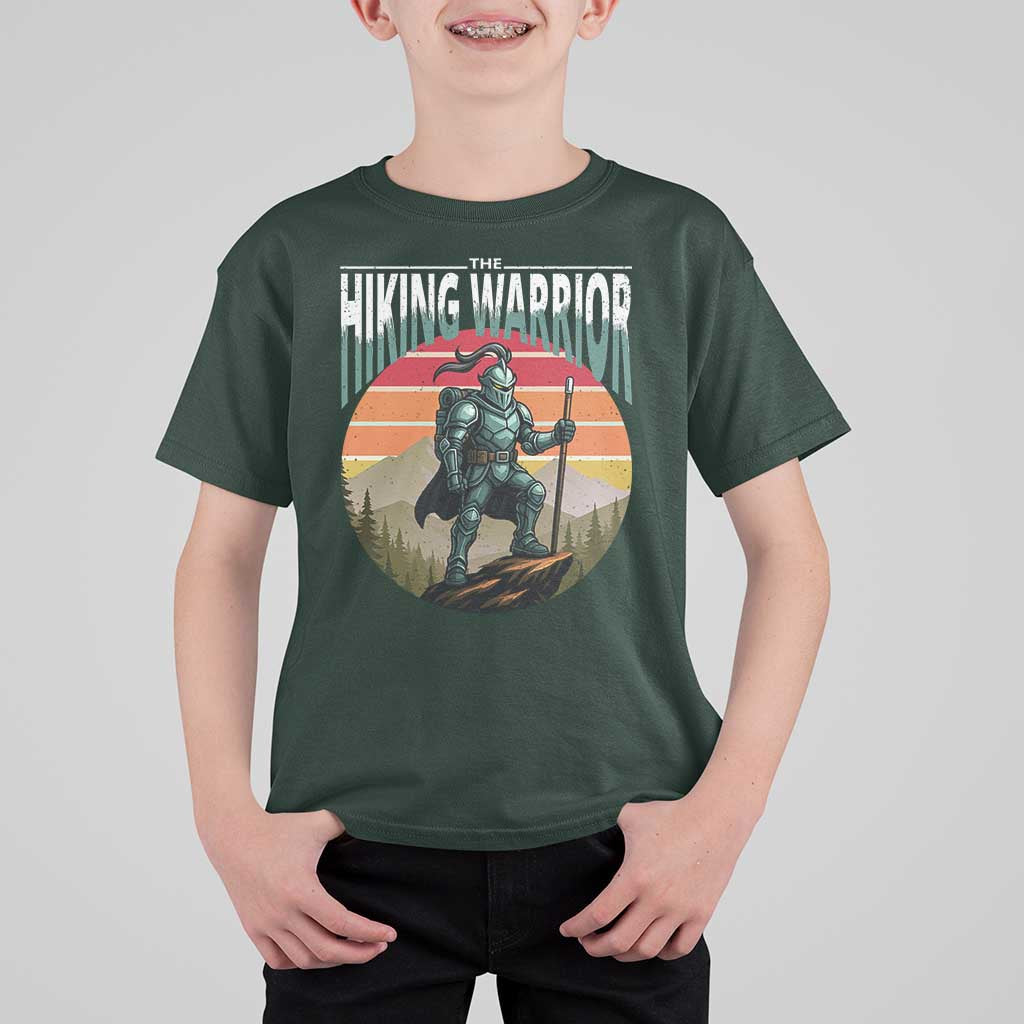 Funny Mountain Hikers T Shirt For Kid The Hiking Warrior Retro Forest Sunset - Wonder Print Shop