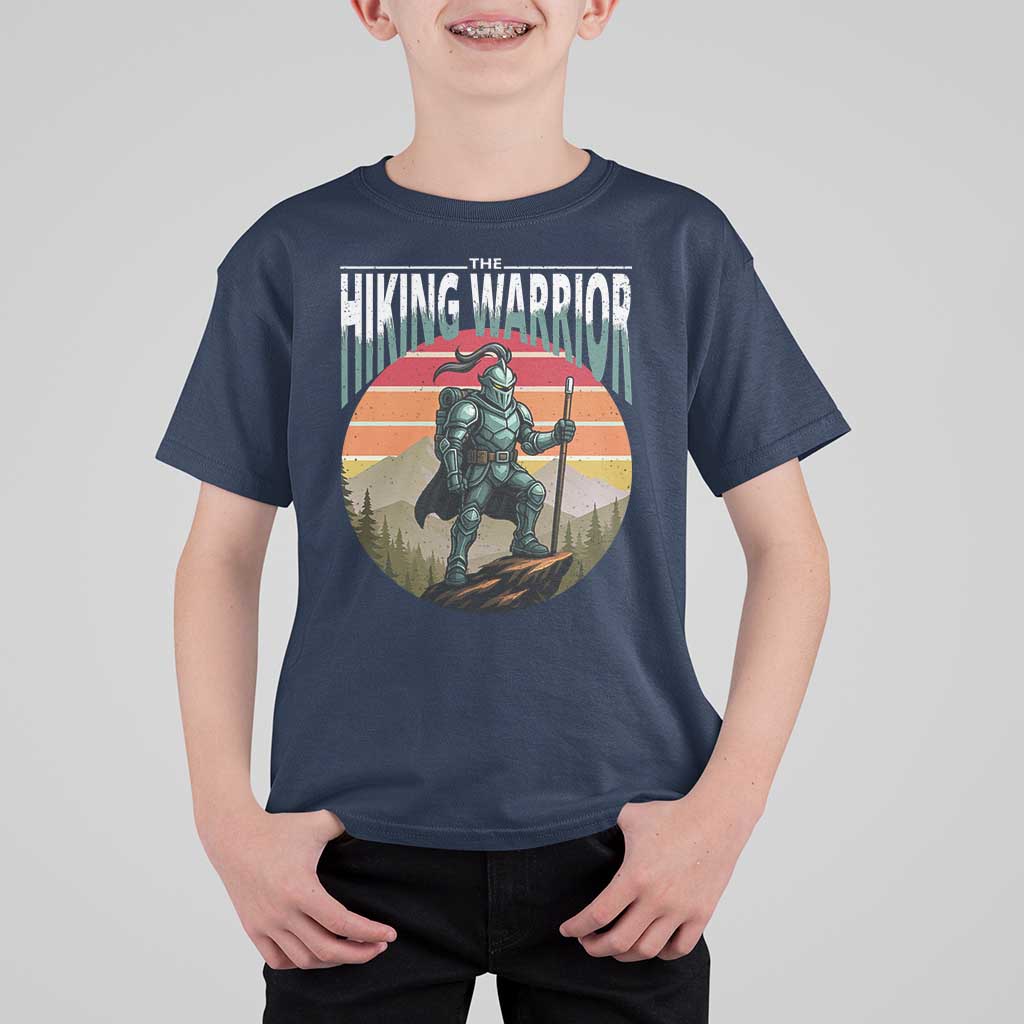 Funny Mountain Hikers T Shirt For Kid The Hiking Warrior Retro Forest Sunset - Wonder Print Shop