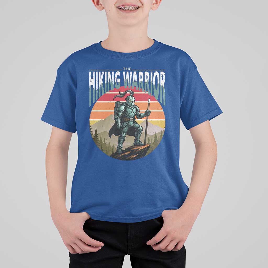 Funny Mountain Hikers T Shirt For Kid The Hiking Warrior Retro Forest Sunset - Wonder Print Shop
