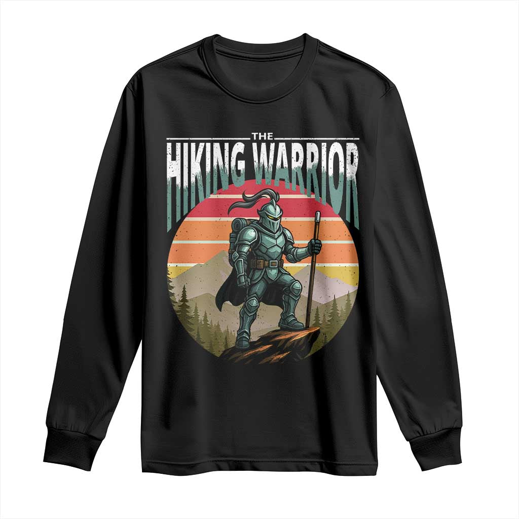 Funny Mountain Hikers Long Sleeve Shirt The Hiking Warrior Retro Forest Sunset - Wonder Print Shop