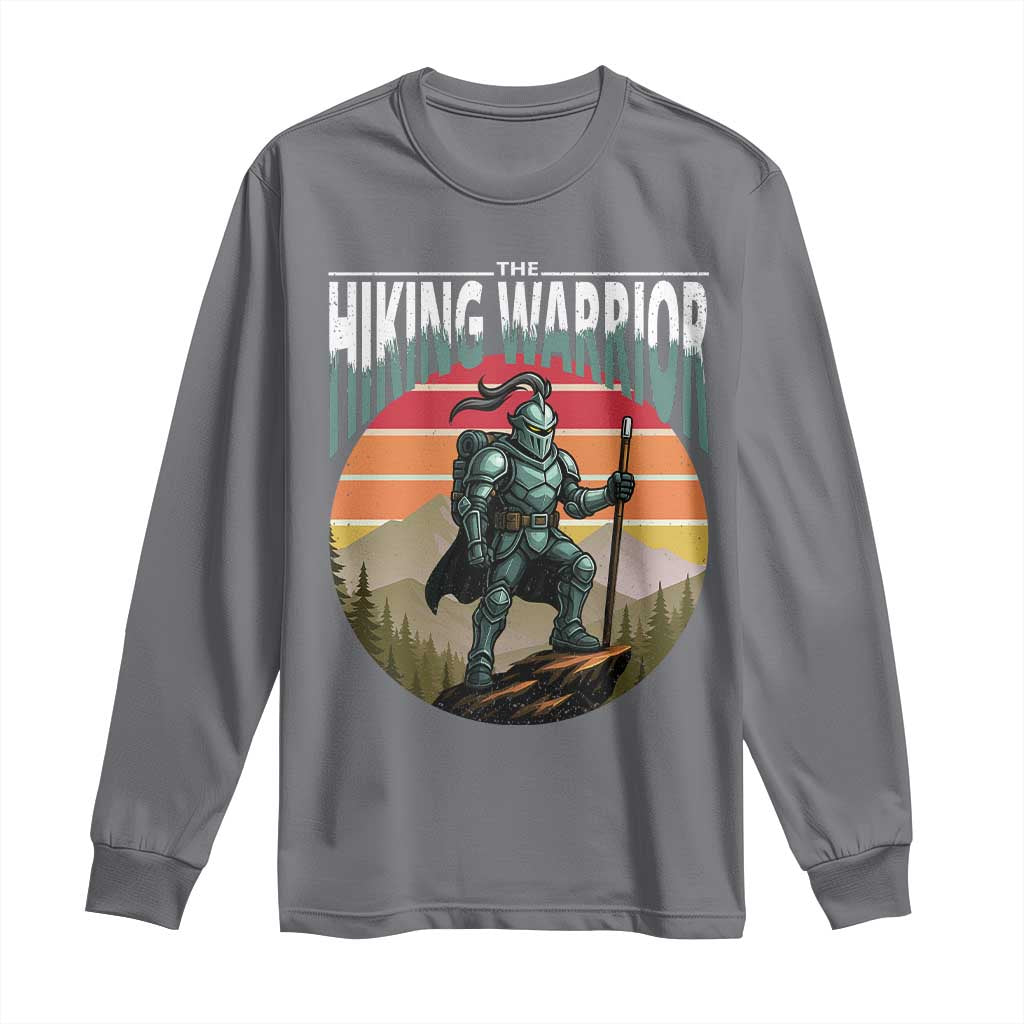 Funny Mountain Hikers Long Sleeve Shirt The Hiking Warrior Retro Forest Sunset - Wonder Print Shop