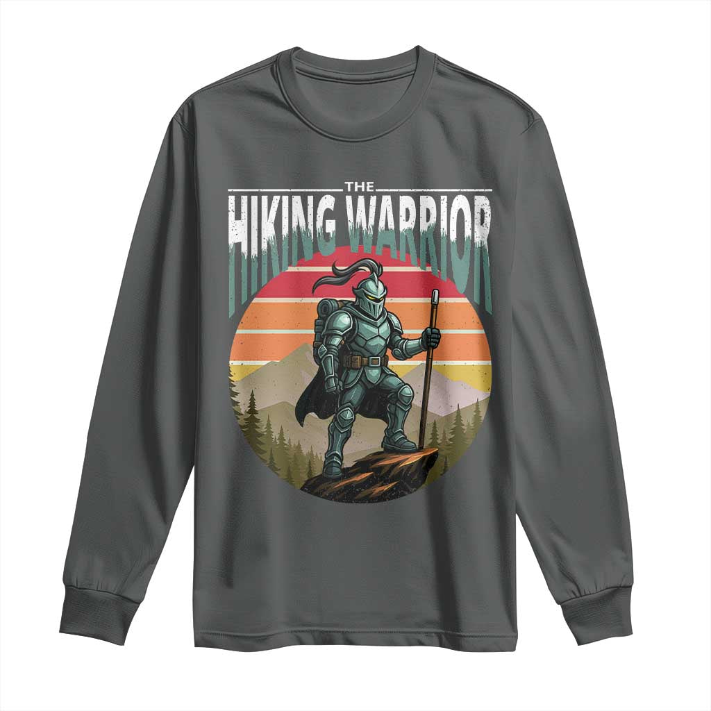 Funny Mountain Hikers Long Sleeve Shirt The Hiking Warrior Retro Forest Sunset - Wonder Print Shop