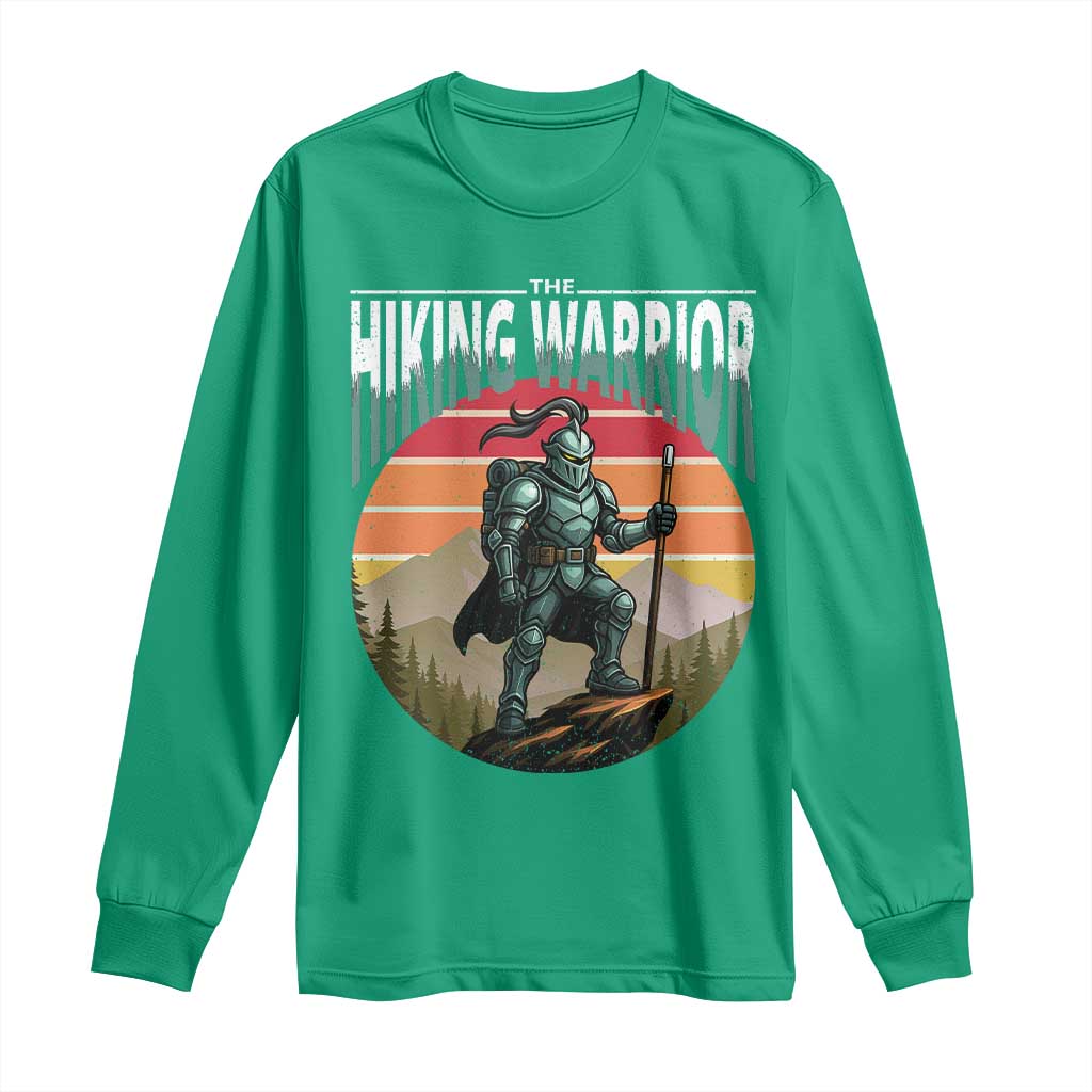 Funny Mountain Hikers Long Sleeve Shirt The Hiking Warrior Retro Forest Sunset - Wonder Print Shop