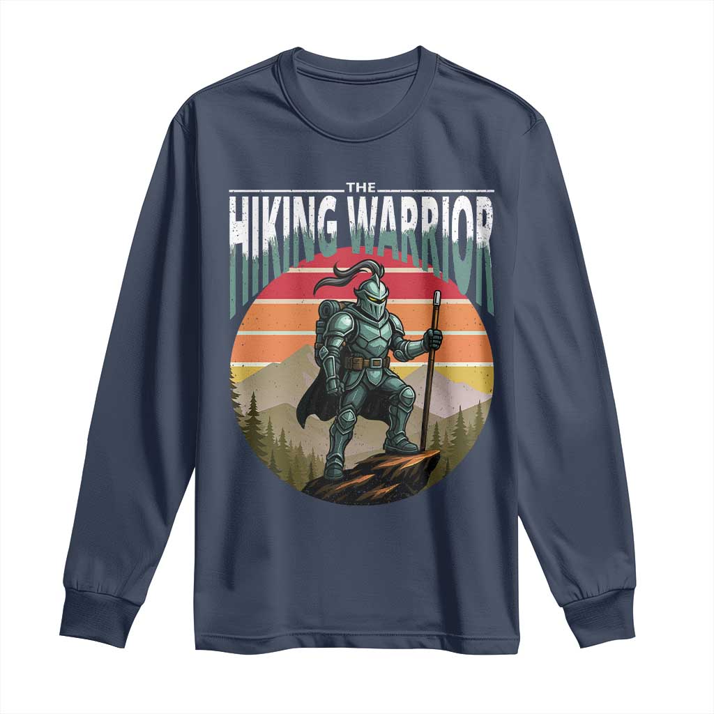 Funny Mountain Hikers Long Sleeve Shirt The Hiking Warrior Retro Forest Sunset - Wonder Print Shop