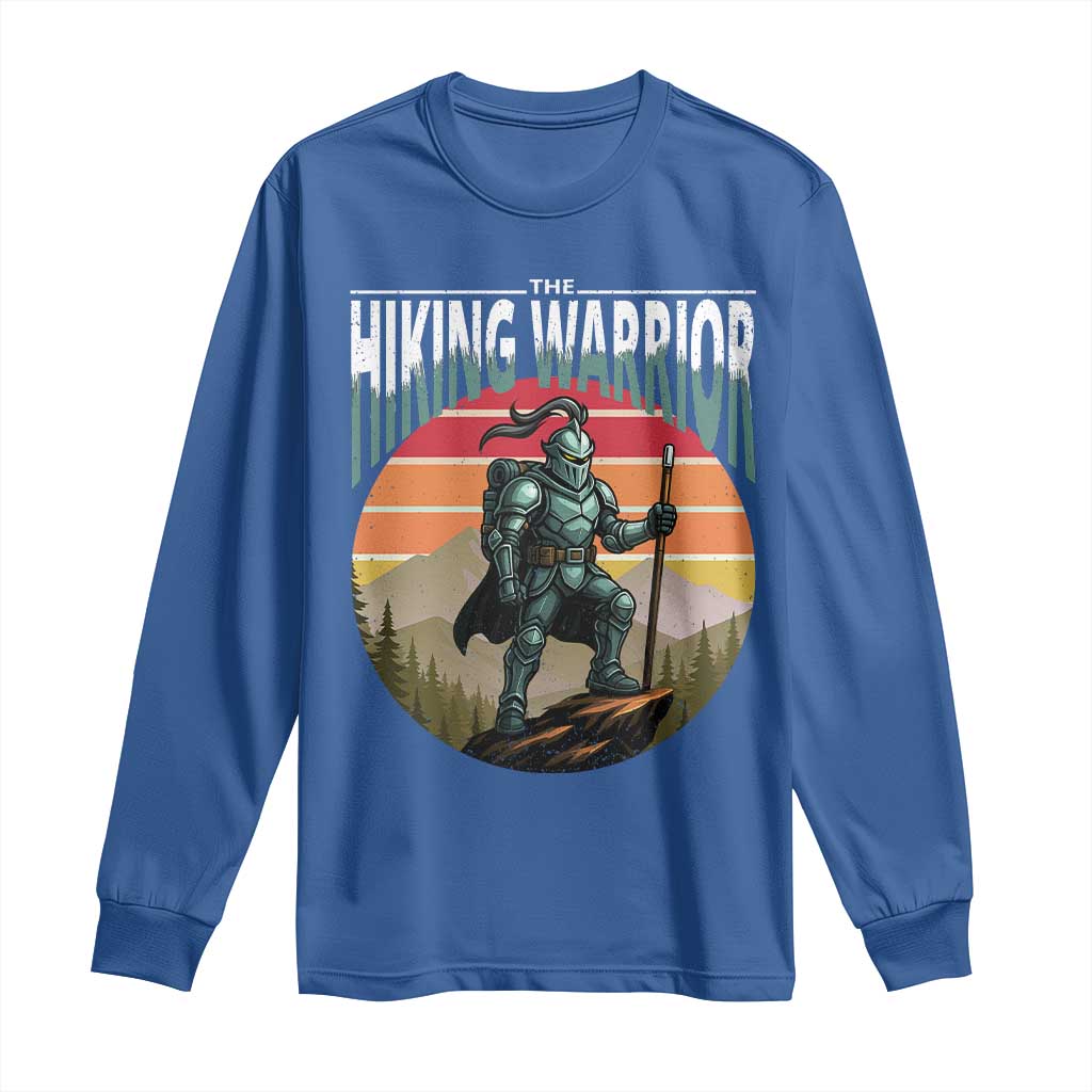 Funny Mountain Hikers Long Sleeve Shirt The Hiking Warrior Retro Forest Sunset - Wonder Print Shop