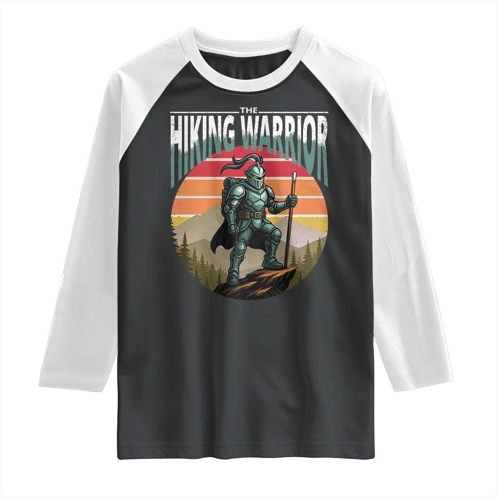Funny Mountain Hikers Raglan Shirt The Hiking Warrior Retro Forest Sunset - Wonder Print Shop