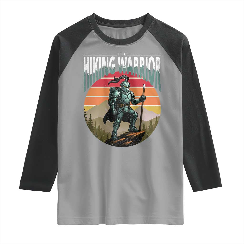 Funny Mountain Hikers Raglan Shirt The Hiking Warrior Retro Forest Sunset - Wonder Print Shop
