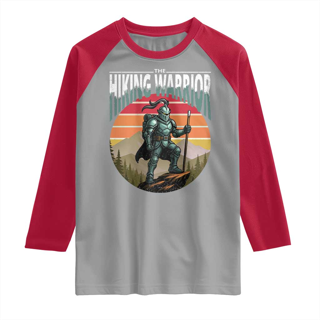 Funny Mountain Hikers Raglan Shirt The Hiking Warrior Retro Forest Sunset - Wonder Print Shop