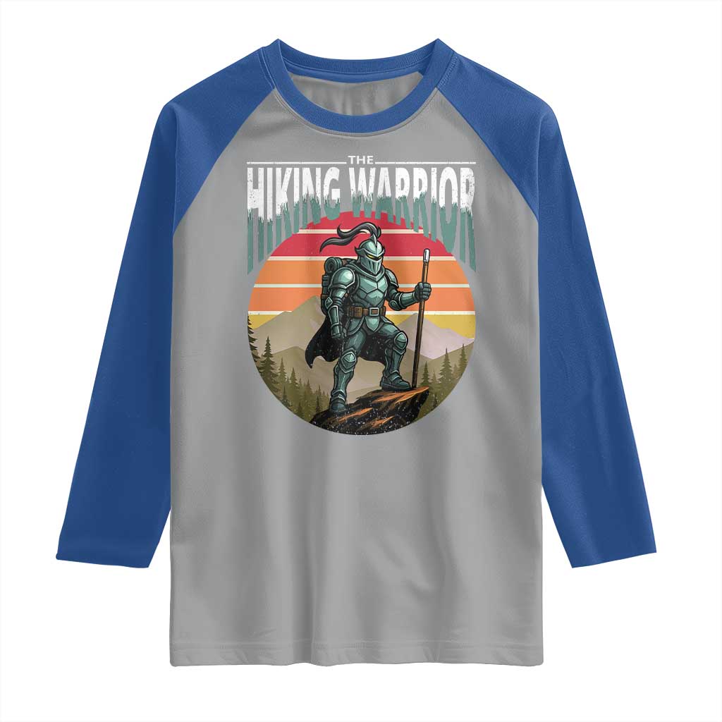 Funny Mountain Hikers Raglan Shirt The Hiking Warrior Retro Forest Sunset - Wonder Print Shop