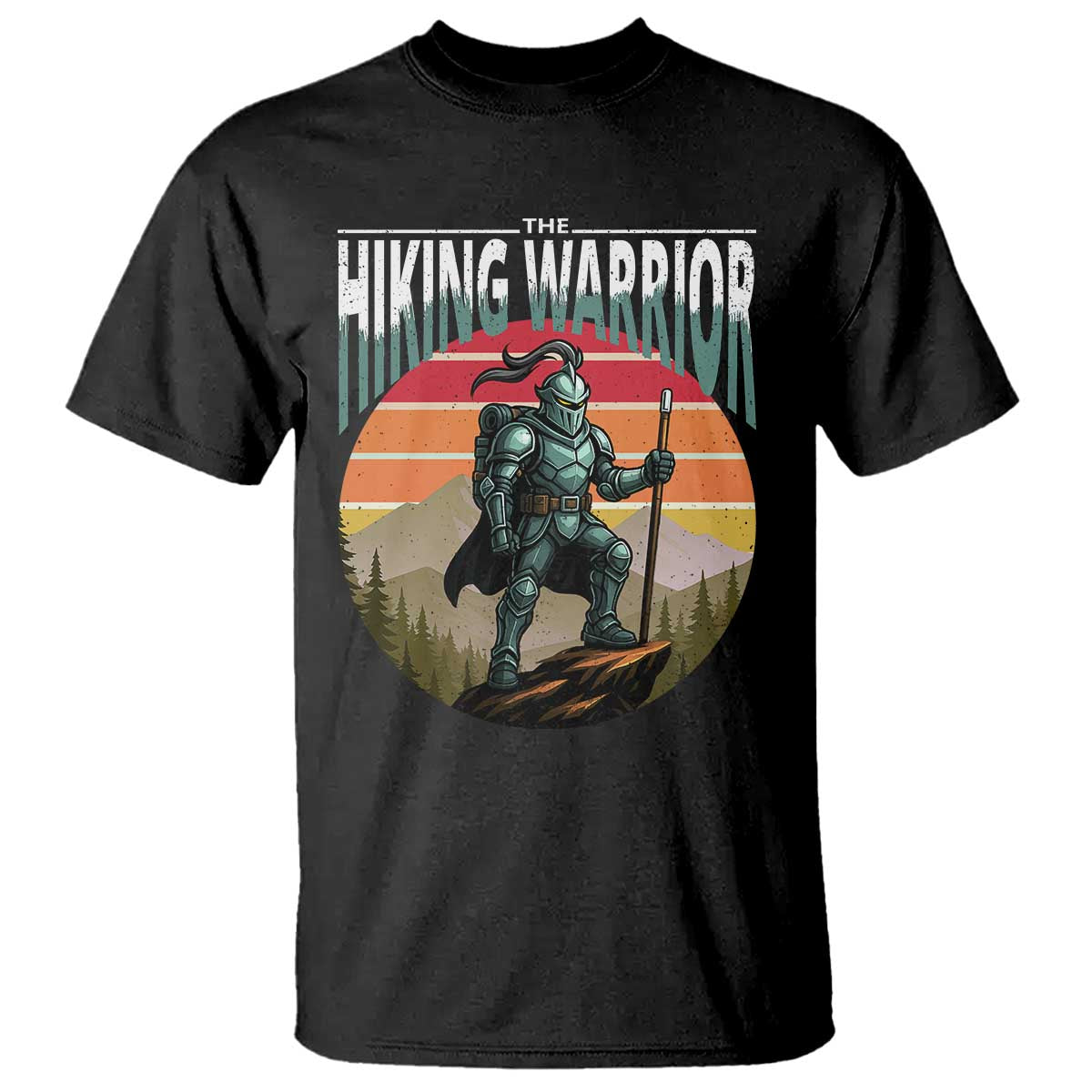 Funny Mountain Hikers T Shirt The Hiking Warrior Retro Forest Sunset - Wonder Print Shop