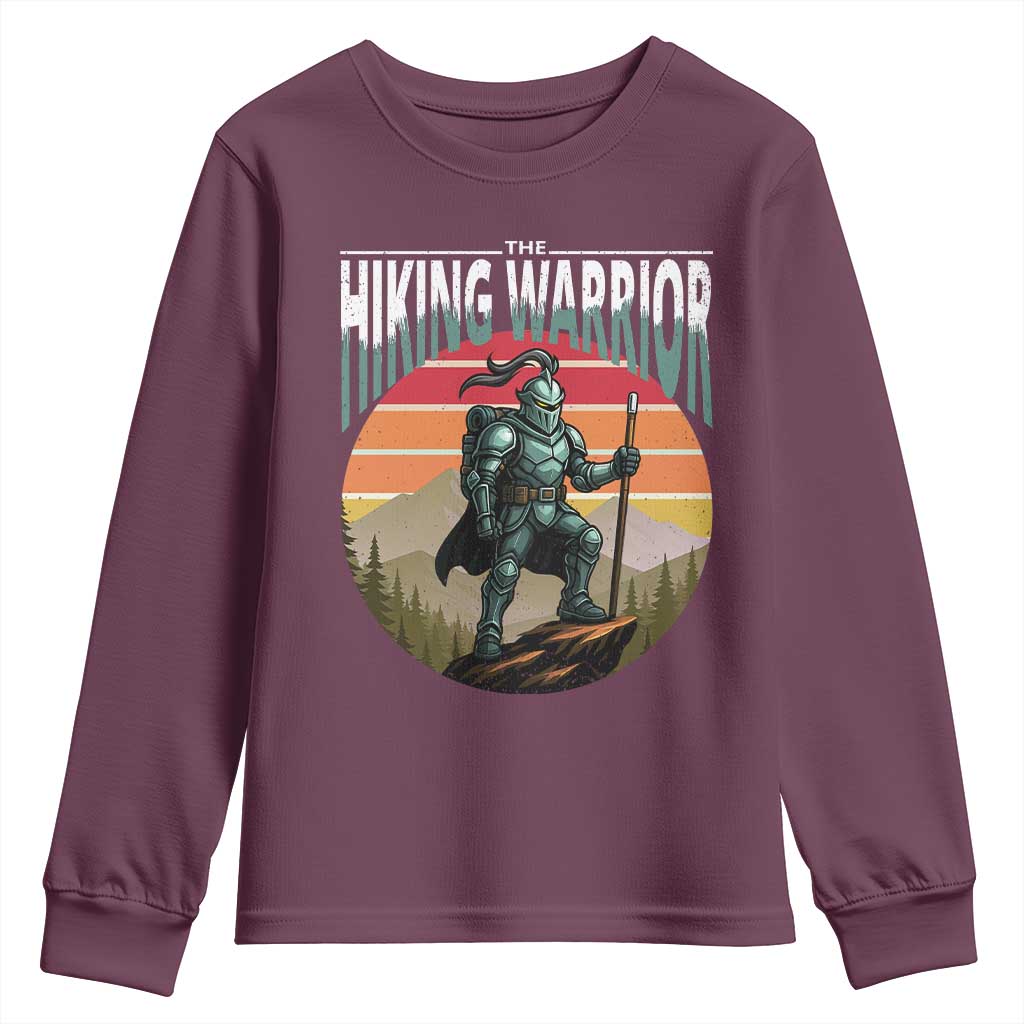 Funny Mountain Hikers Youth Sweatshirt The Hiking Warrior Retro Forest Sunset - Wonder Print Shop