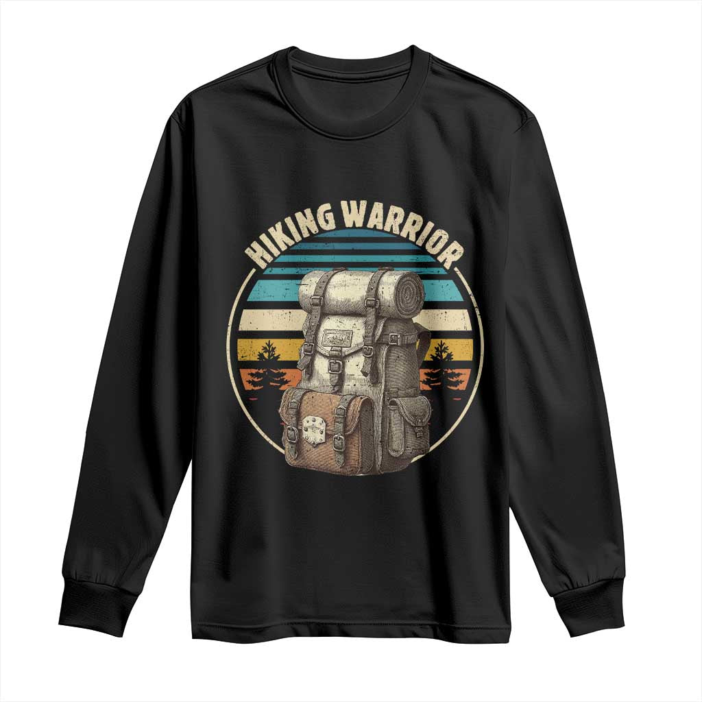 Funny Hiking Warrior Retro Backpack Nature Adventure Long Sleeve Shirt - Wonder Print Shop