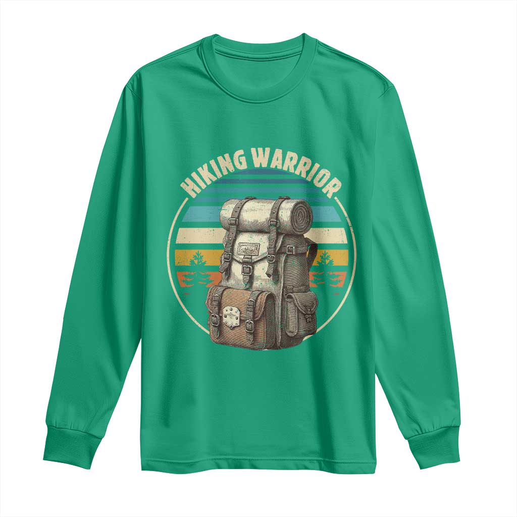 Funny Hiking Warrior Retro Backpack Nature Adventure Long Sleeve Shirt - Wonder Print Shop