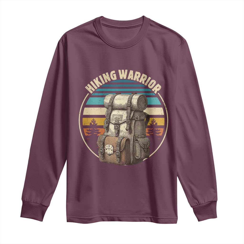 Funny Hiking Warrior Retro Backpack Nature Adventure Long Sleeve Shirt - Wonder Print Shop
