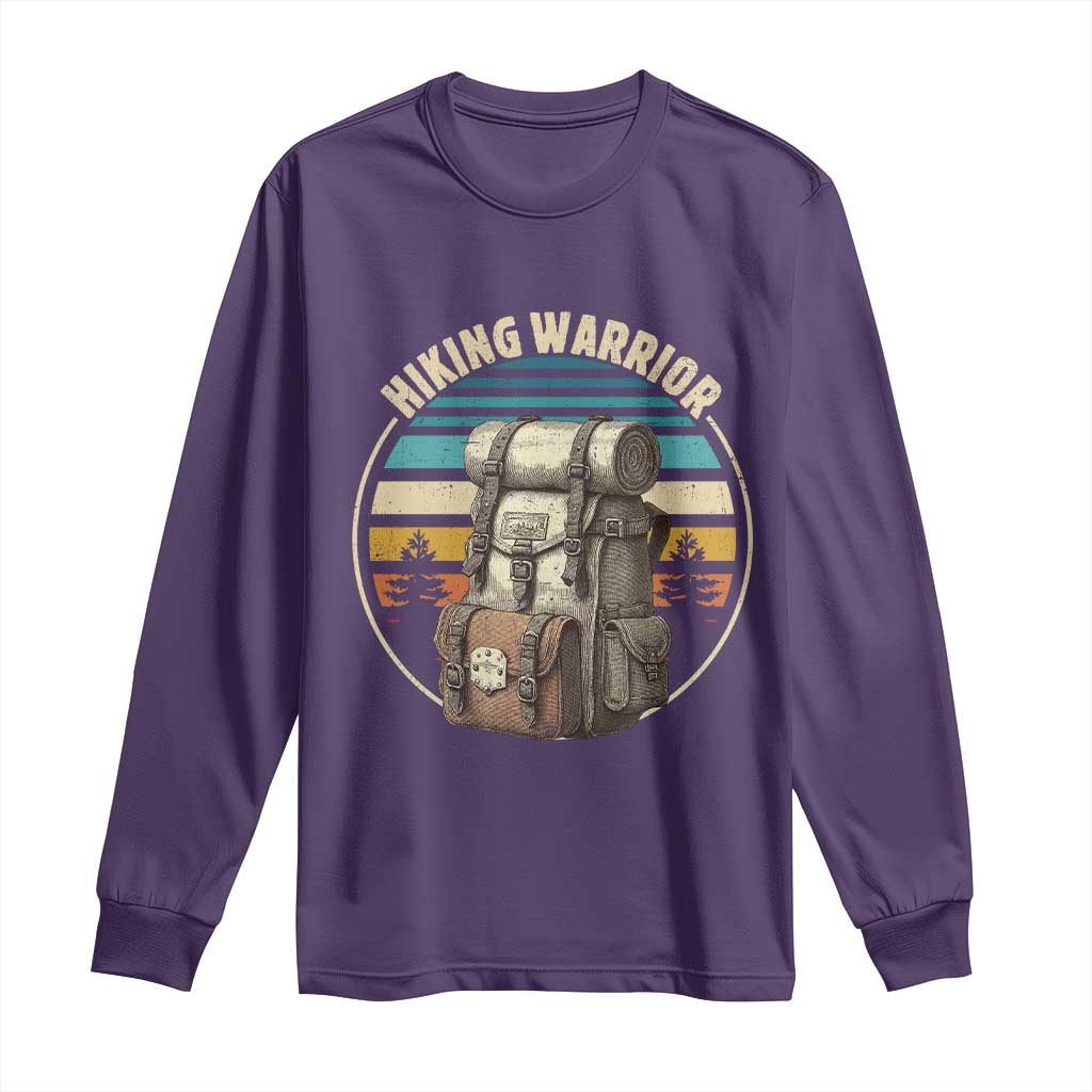 Funny Hiking Warrior Retro Backpack Nature Adventure Long Sleeve Shirt - Wonder Print Shop