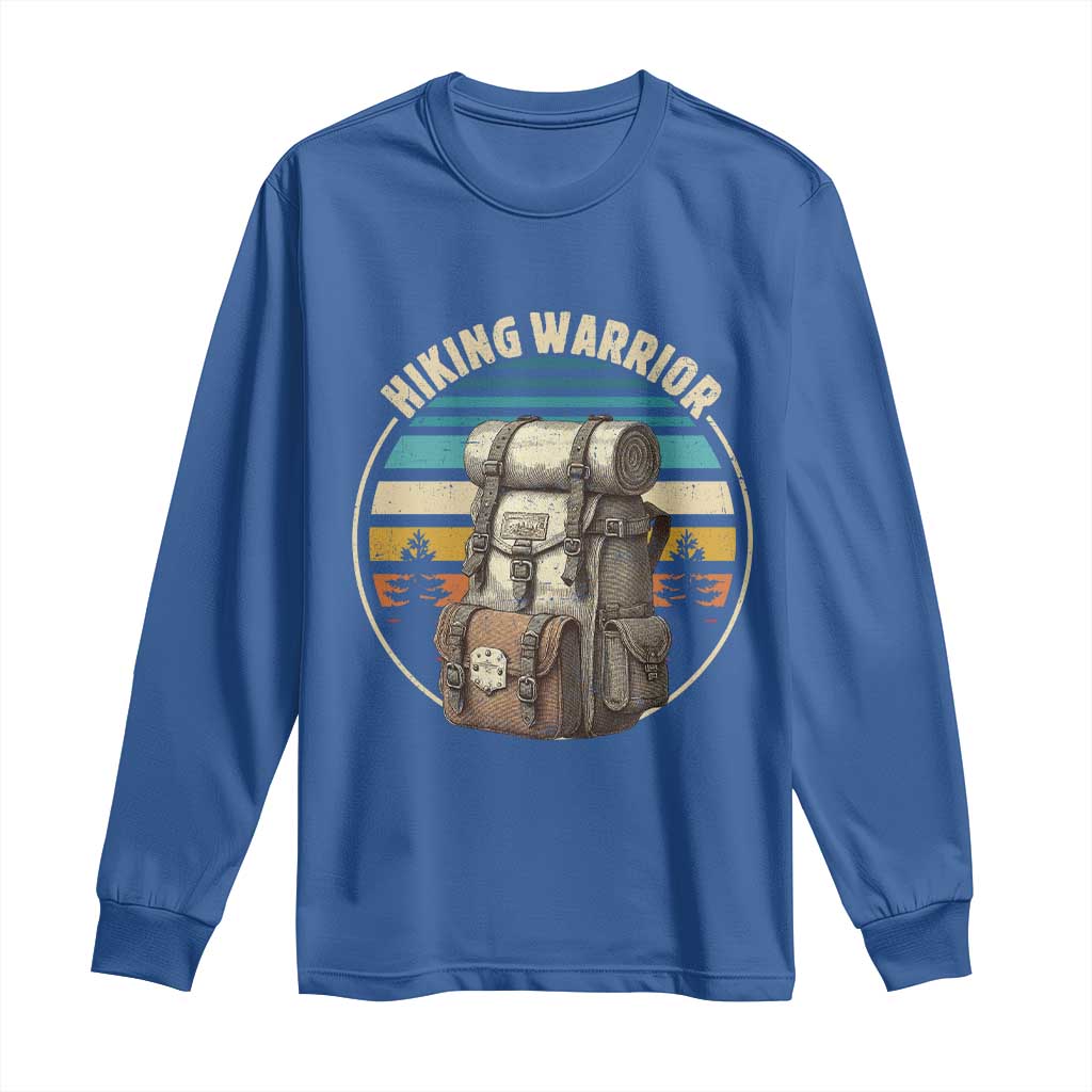 Funny Hiking Warrior Retro Backpack Nature Adventure Long Sleeve Shirt - Wonder Print Shop