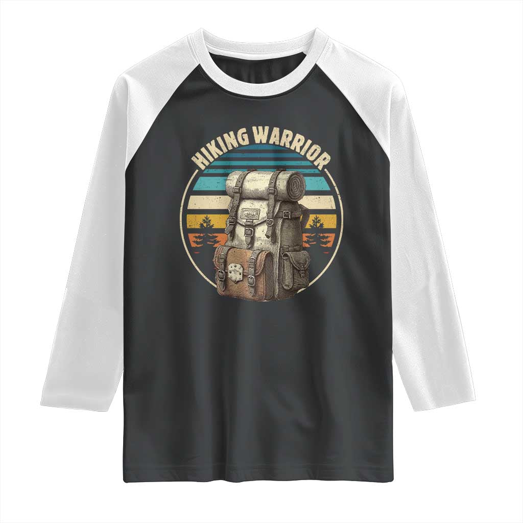 Funny Hiking Warrior Retro Backpack Nature Adventure Raglan Shirt - Wonder Print Shop