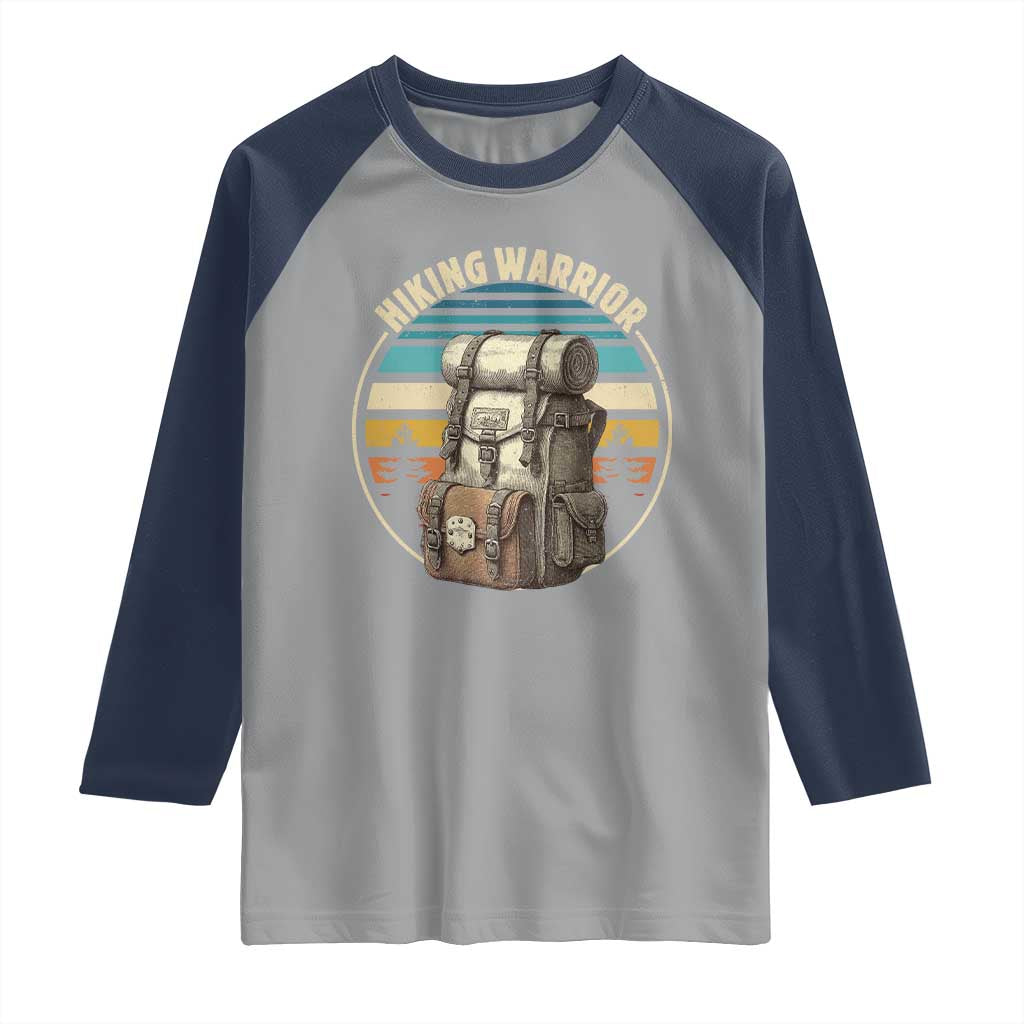 Funny Hiking Warrior Retro Backpack Nature Adventure Raglan Shirt - Wonder Print Shop