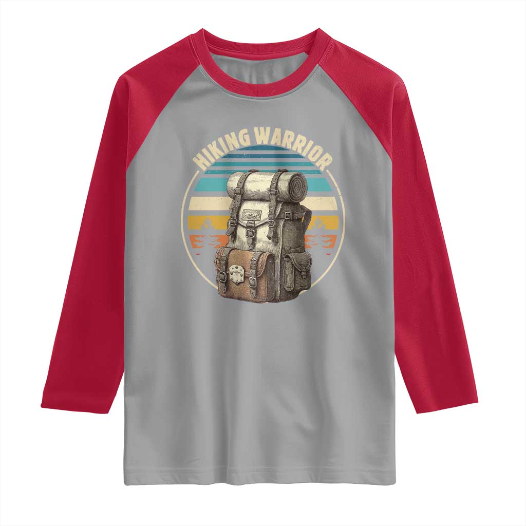 Funny Hiking Warrior Retro Backpack Nature Adventure Raglan Shirt - Wonder Print Shop