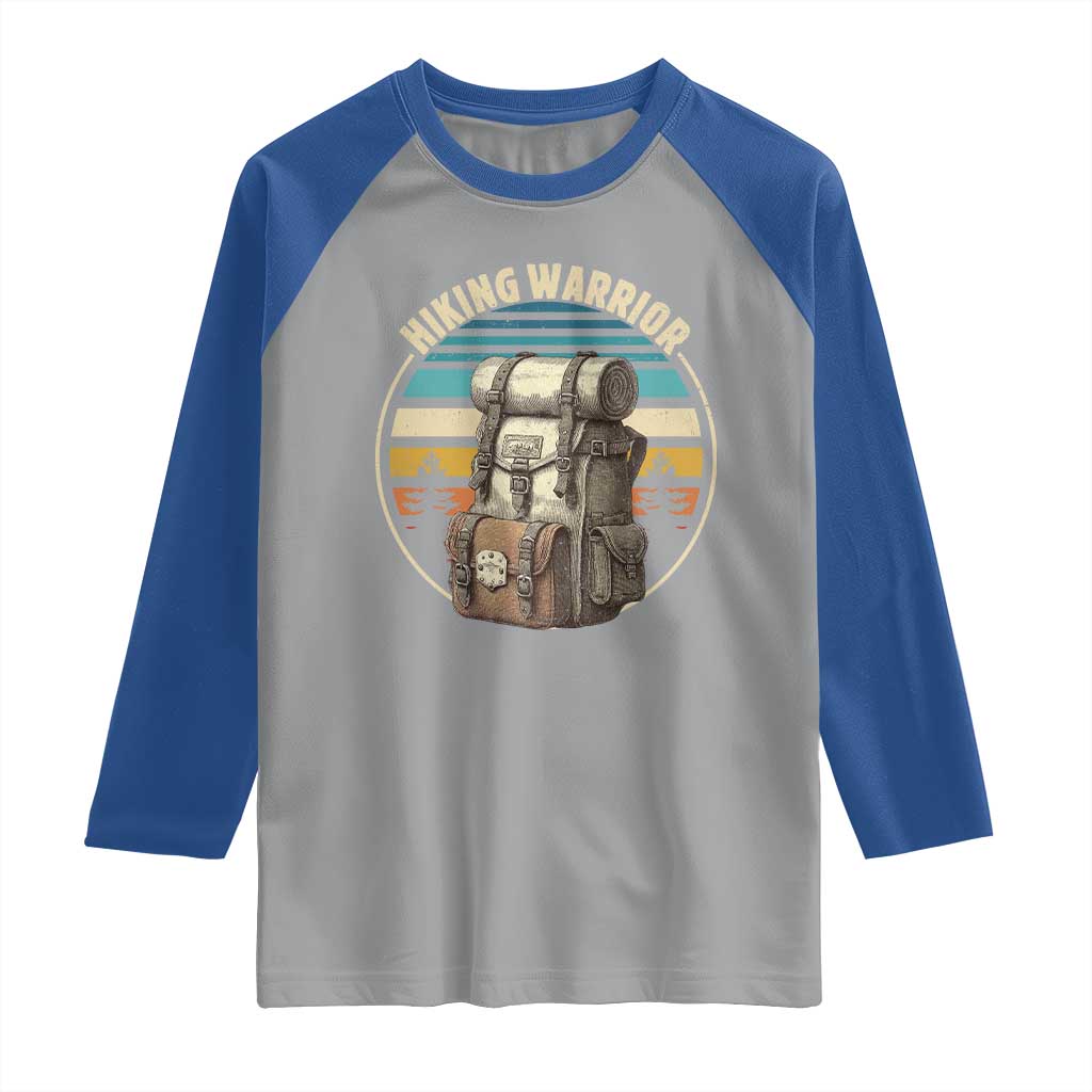 Funny Hiking Warrior Retro Backpack Nature Adventure Raglan Shirt - Wonder Print Shop