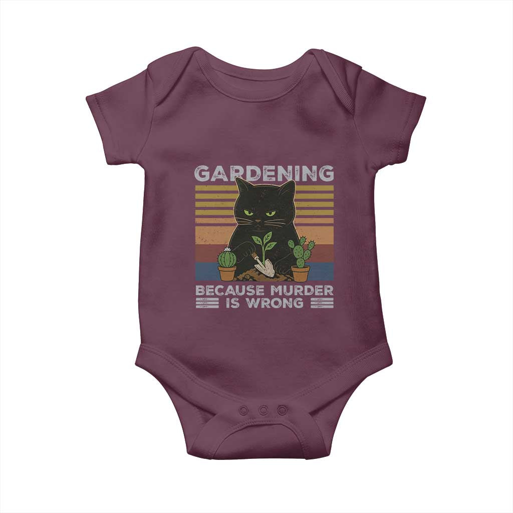 Funny Gardening Because Murder Is Wrong Baby Onesie Retro Black Cat Plant Lover - Wonder Print Shop