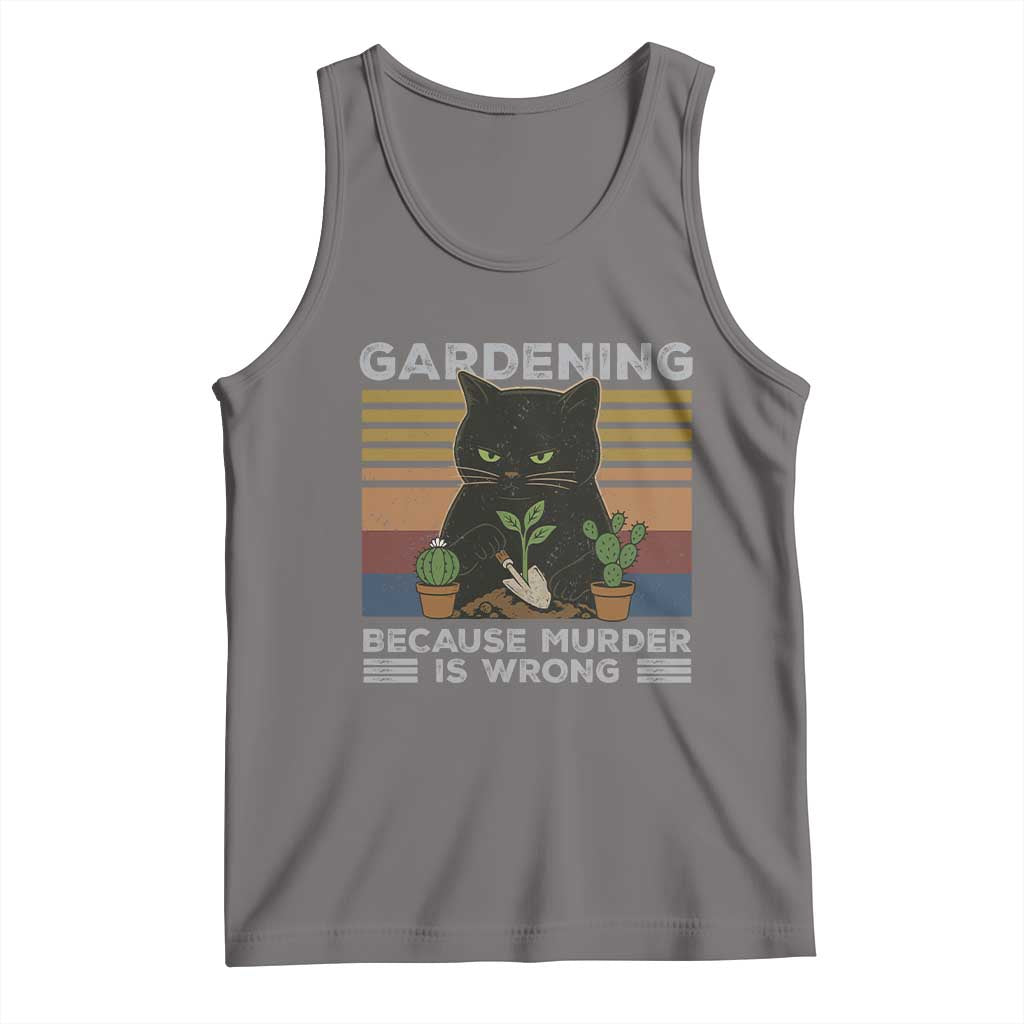 Funny Gardening Because Murder Is Wrong Tank Top Retro Black Cat Plant Lover - Wonder Print Shop