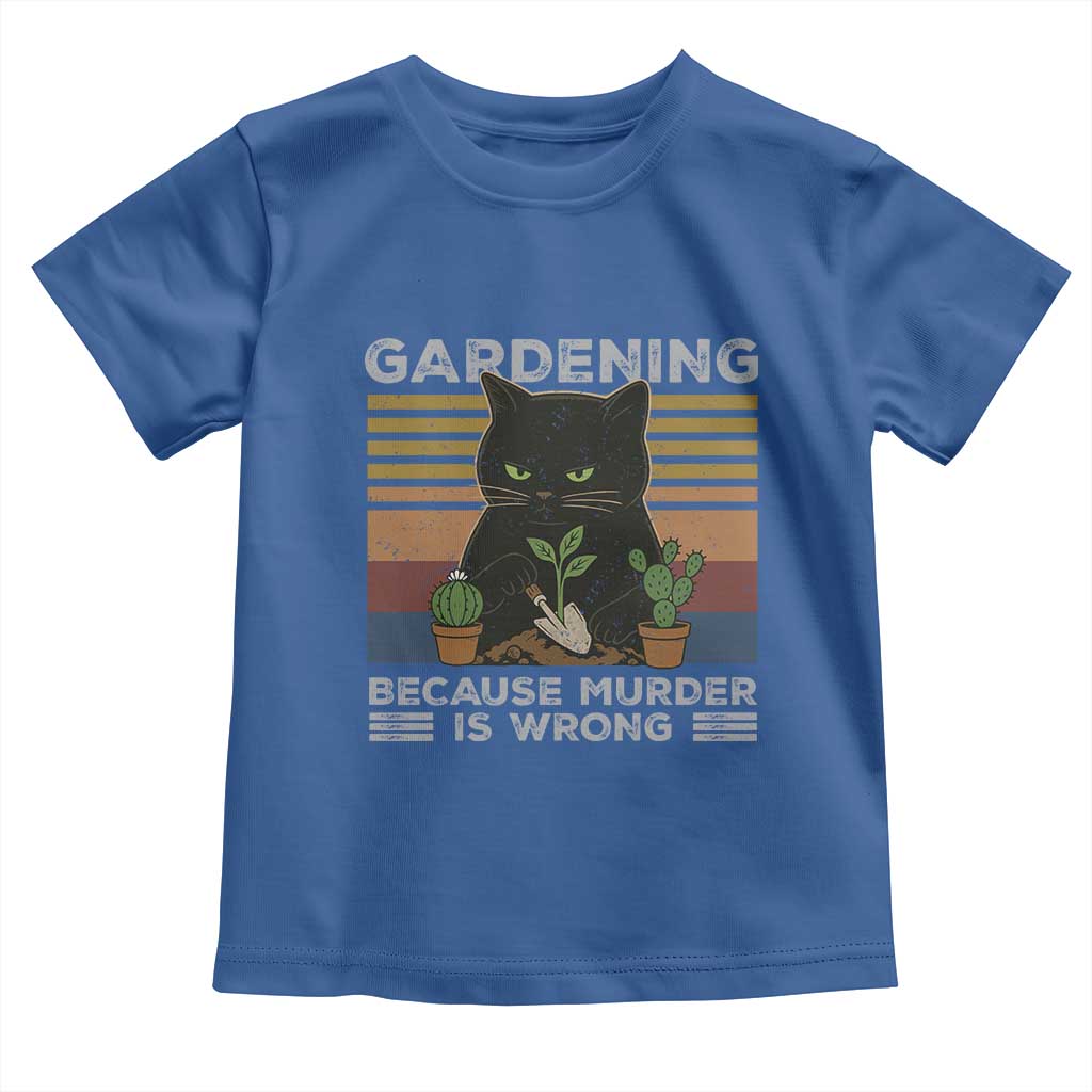 Funny Gardening Because Murder Is Wrong Toddler T Shirt Retro Black Cat Plant Lover - Wonder Print Shop